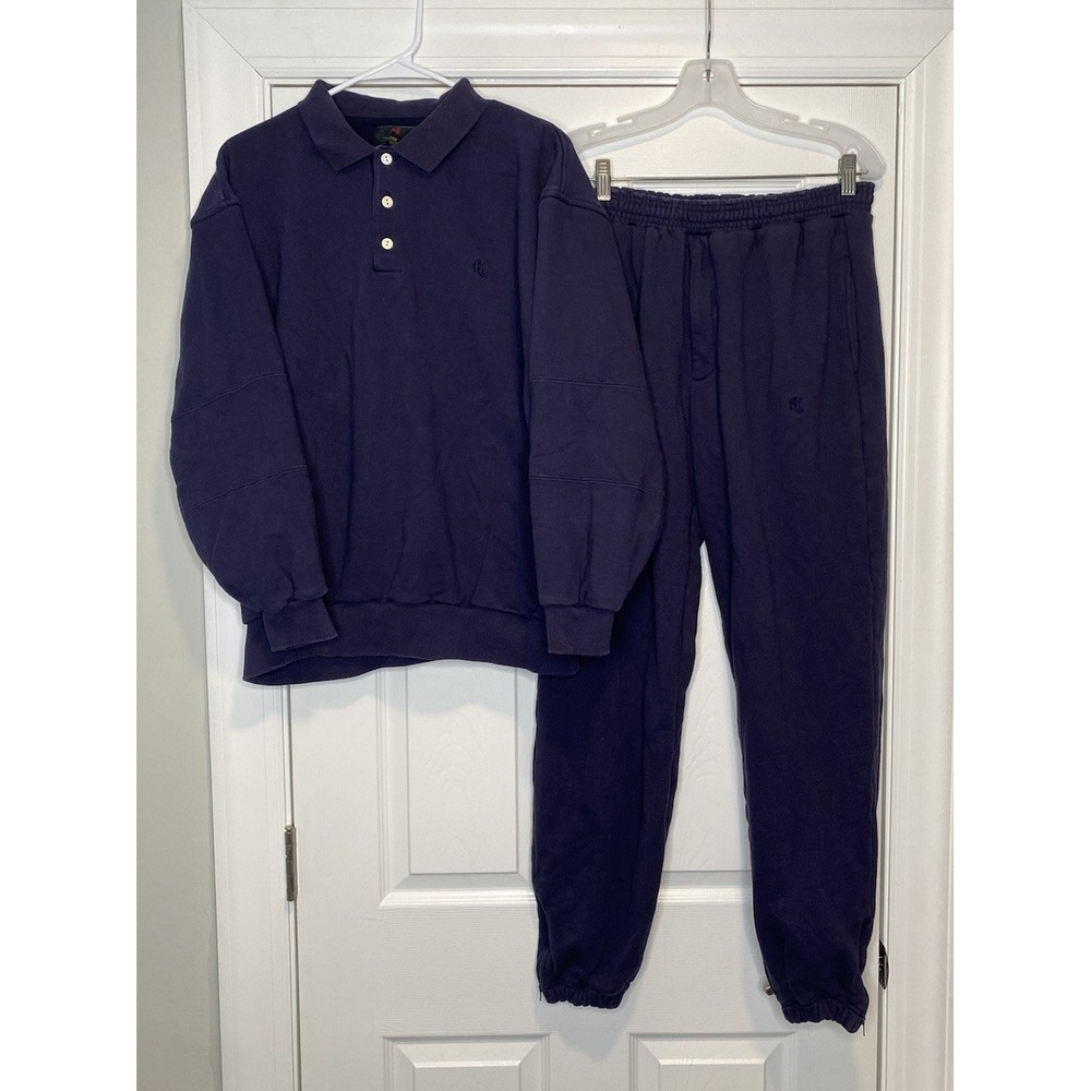 Vintage 80s Abercrombie Fitch Mens Collared Sweat Set Navy- Top L- Joggers S‎
